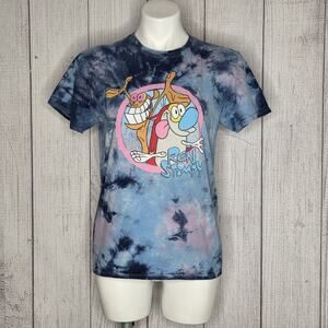 Ren & Stimpy Tie Dye Graphic T Shirt Nickelodeon Blue Pink, size XS